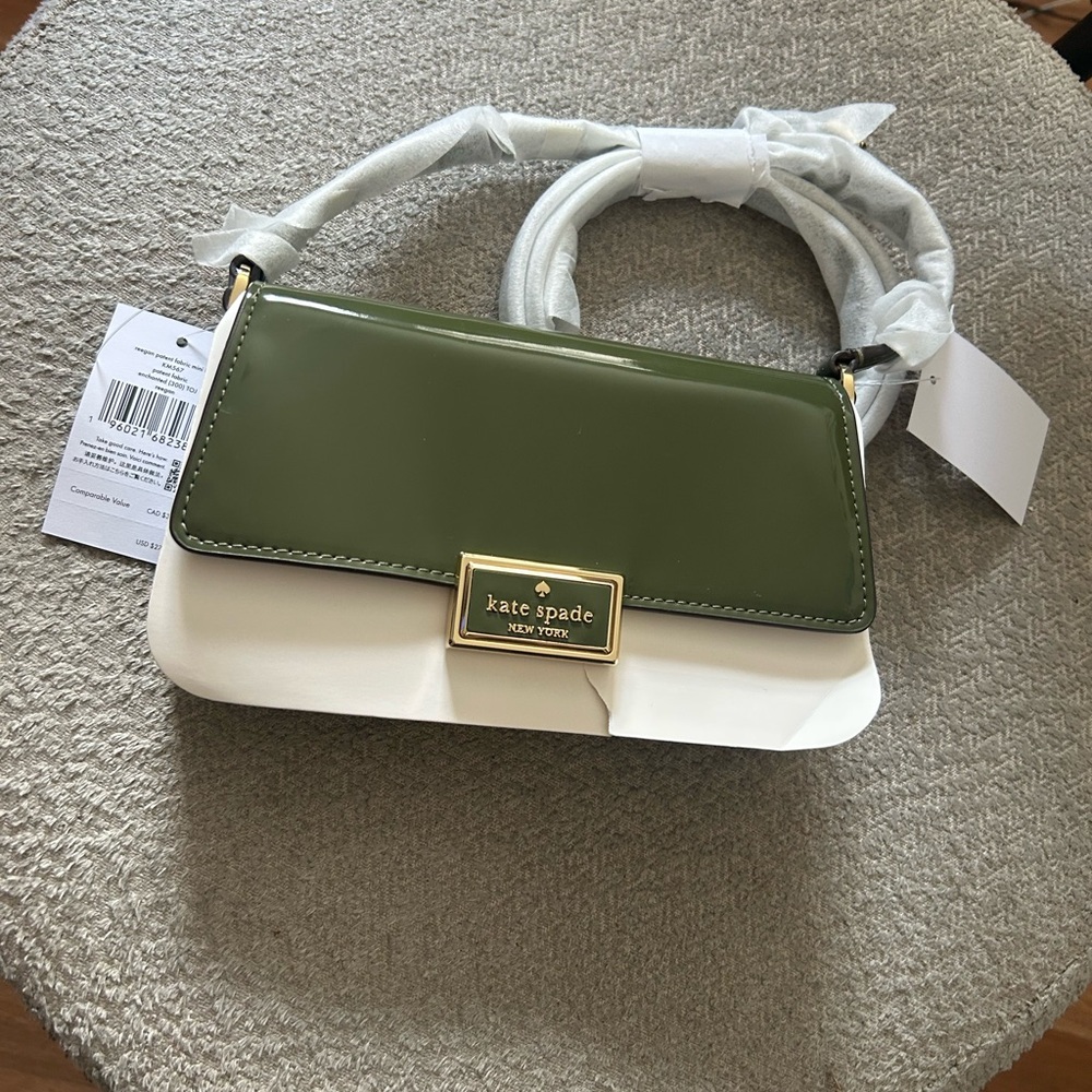 NWT Kate Spade Reegan Patent Leather Olive Green Crossbody Bag - Picture 4 of 5